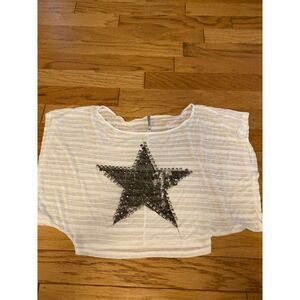 The Classic, women’s white sheer wide sleeve cropped studded outlined star small